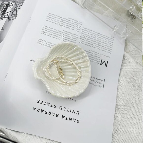 Ceramic Shell Jewelry Dish Organizer Ring Tray for Earrings Necklaces Keys - Picture 4 of 7